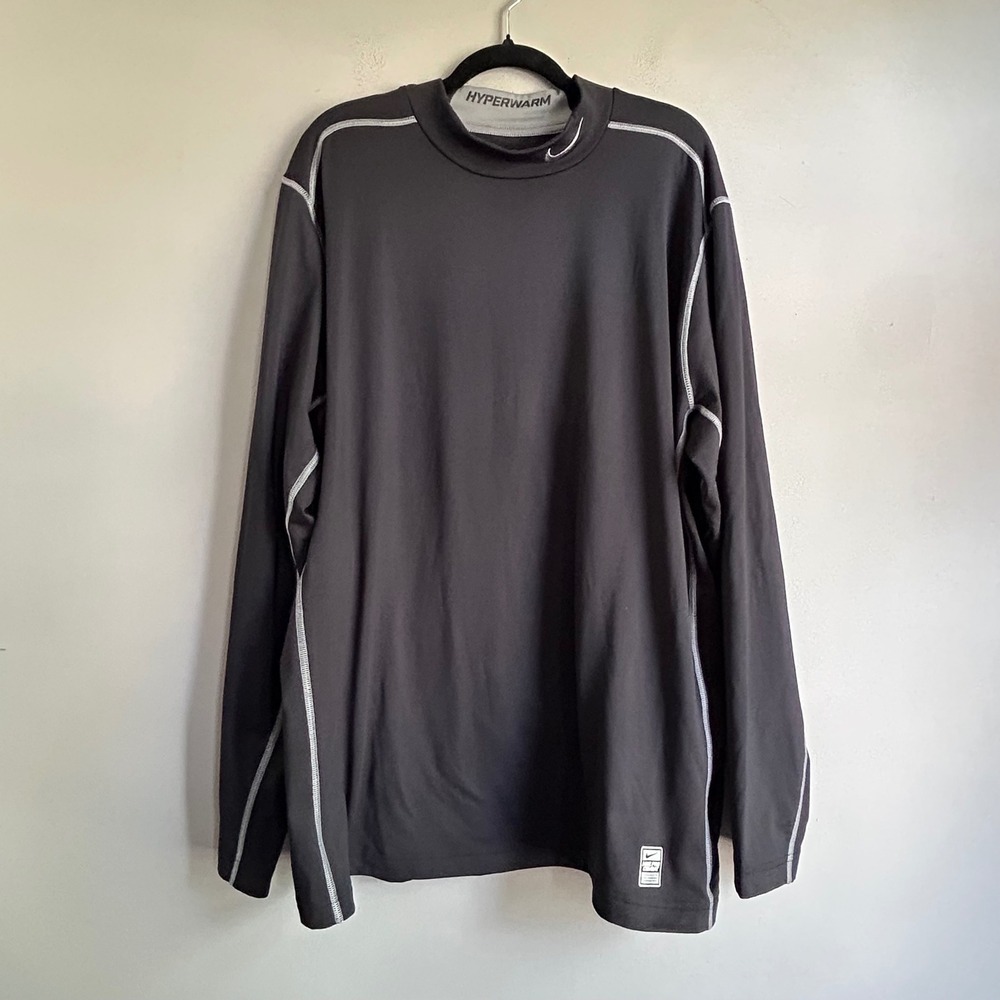 Nike Pro Combat Hyperwarm Mens XXL Black Mock Neck Long Sleeve Fitted Top